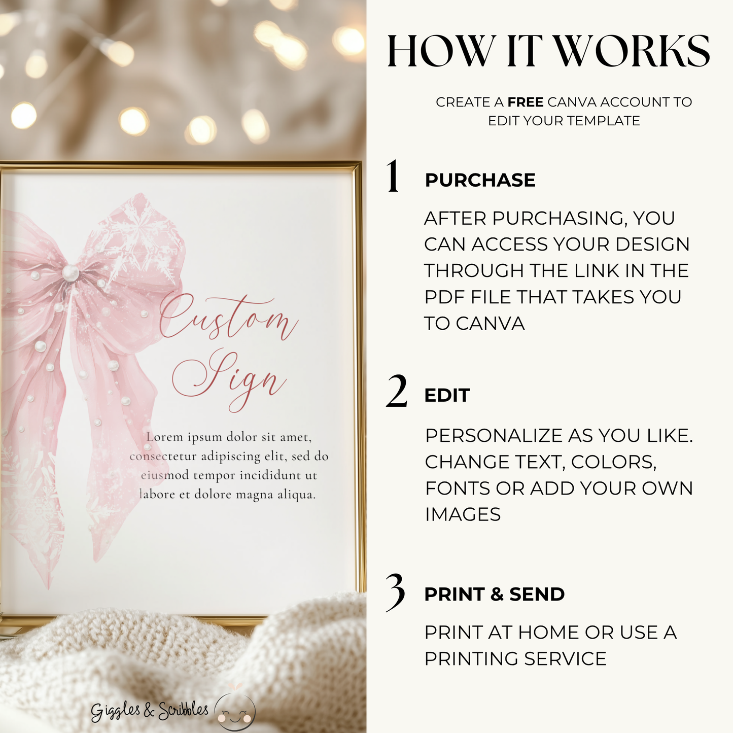 Baby Shower Table Sign Bundle - Pink Bow Winter Christmas Snowflakes BS257