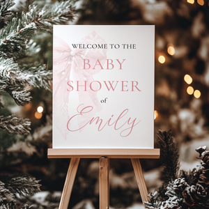 Pink Bow Winter Baby Shower Welcome Sign Template BS257