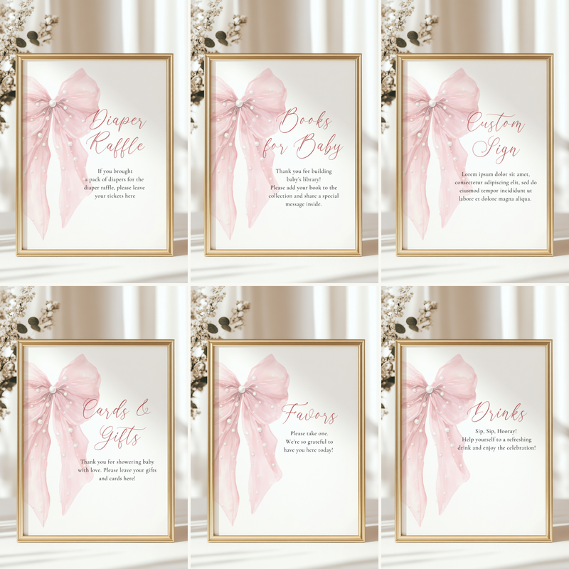 Pink Bow Baby Shower Templates Bundle BS164