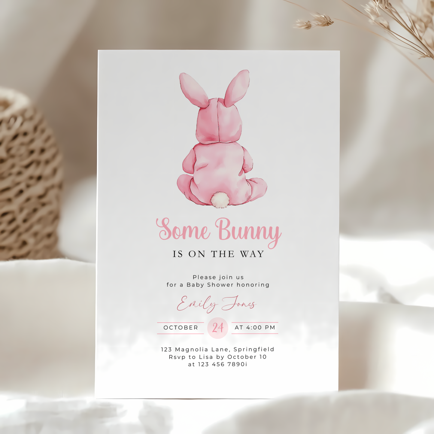 Pink Bunny Baby Shower Invitation BS290
