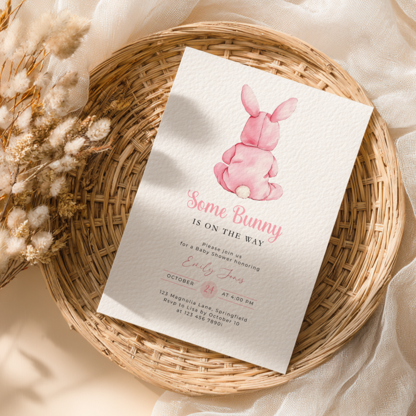 Pink Bunny Baby Shower Invitation BS290