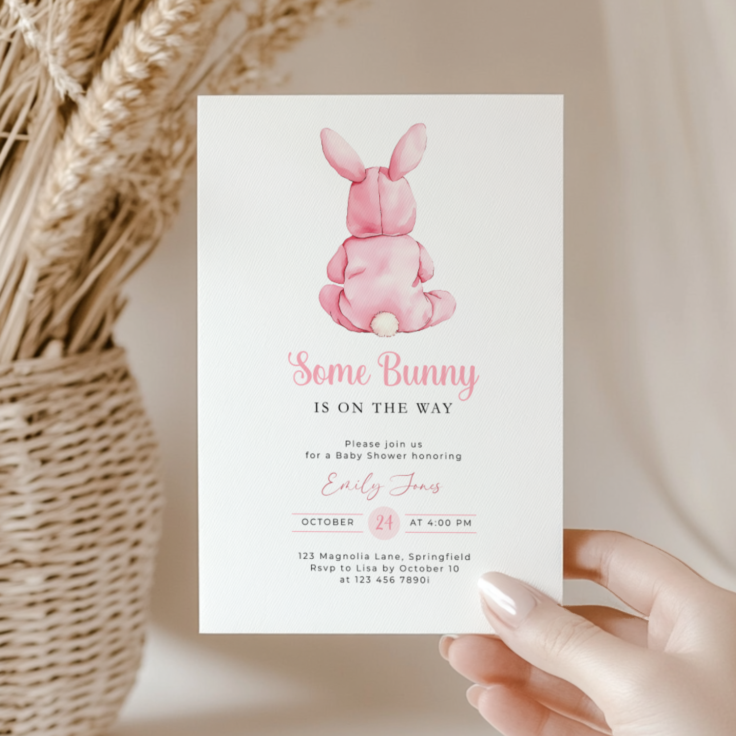 Pink Bunny Baby Shower Invitation BS290