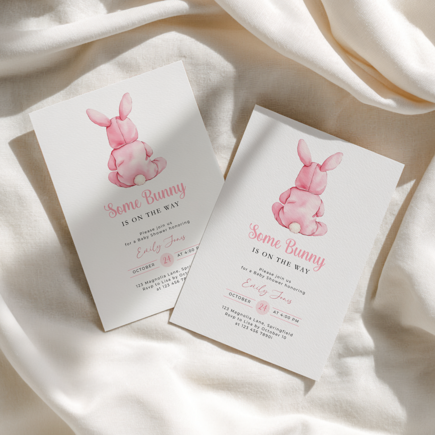 Pink Bunny Baby Shower Invitation BS290