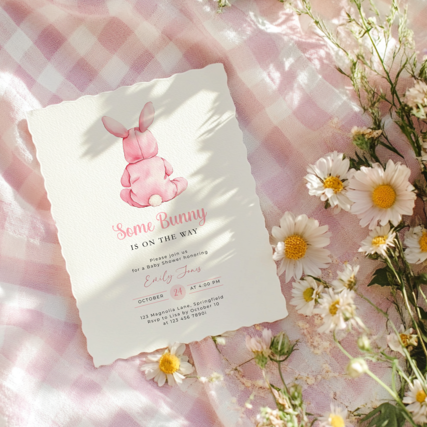 Pink Bunny Baby Shower Invitation BS290