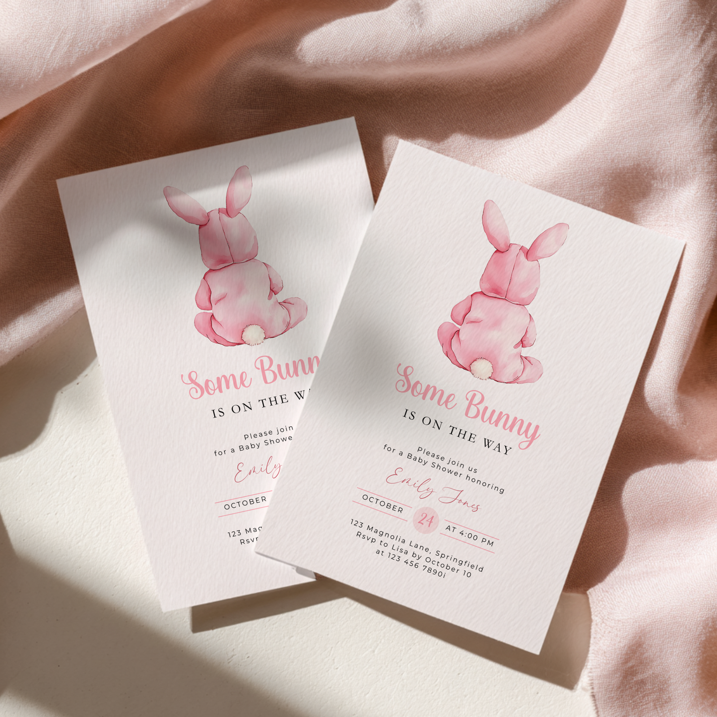 Pink Bunny Baby Shower Invitation BS290