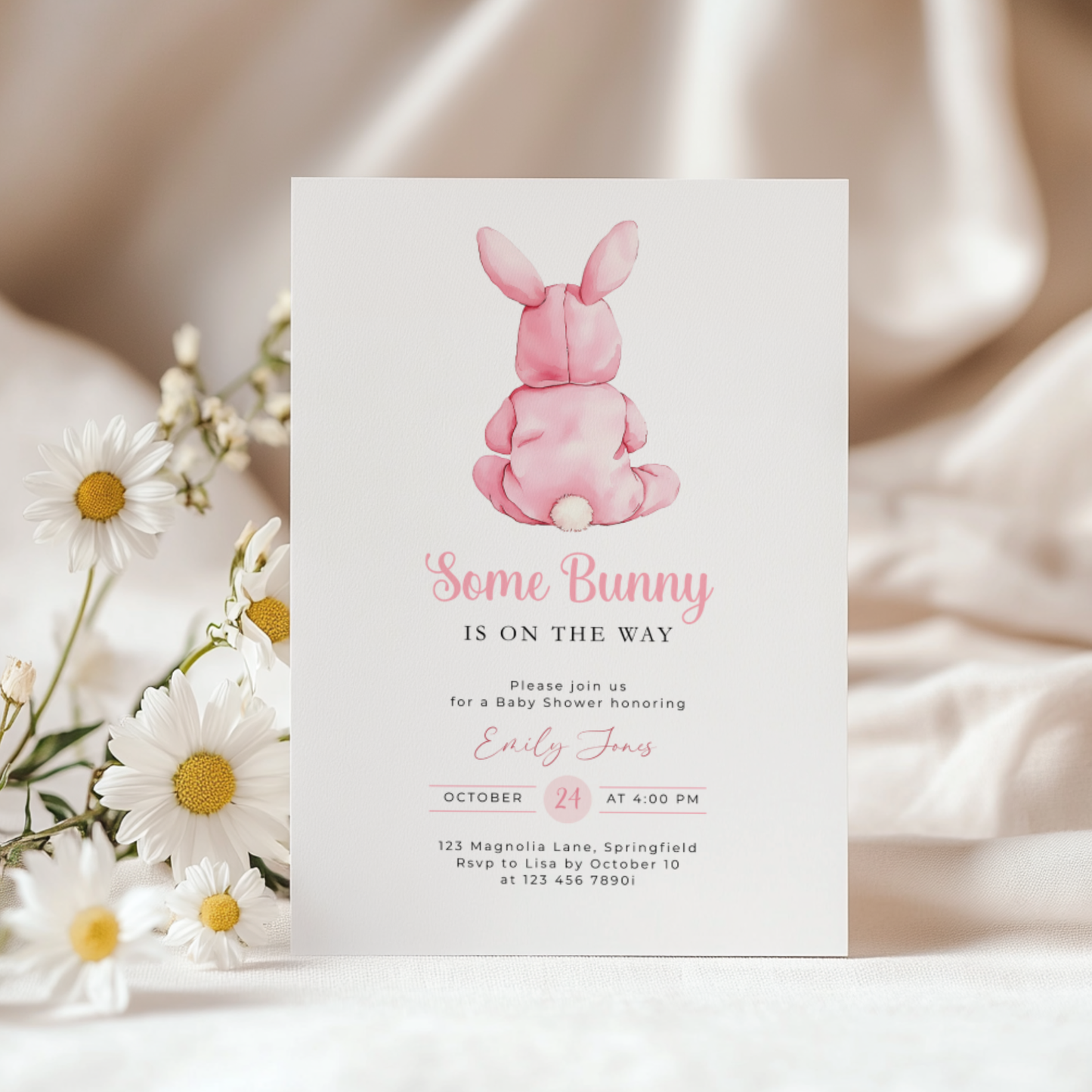 Pink Bunny Baby Shower Invitation BS290