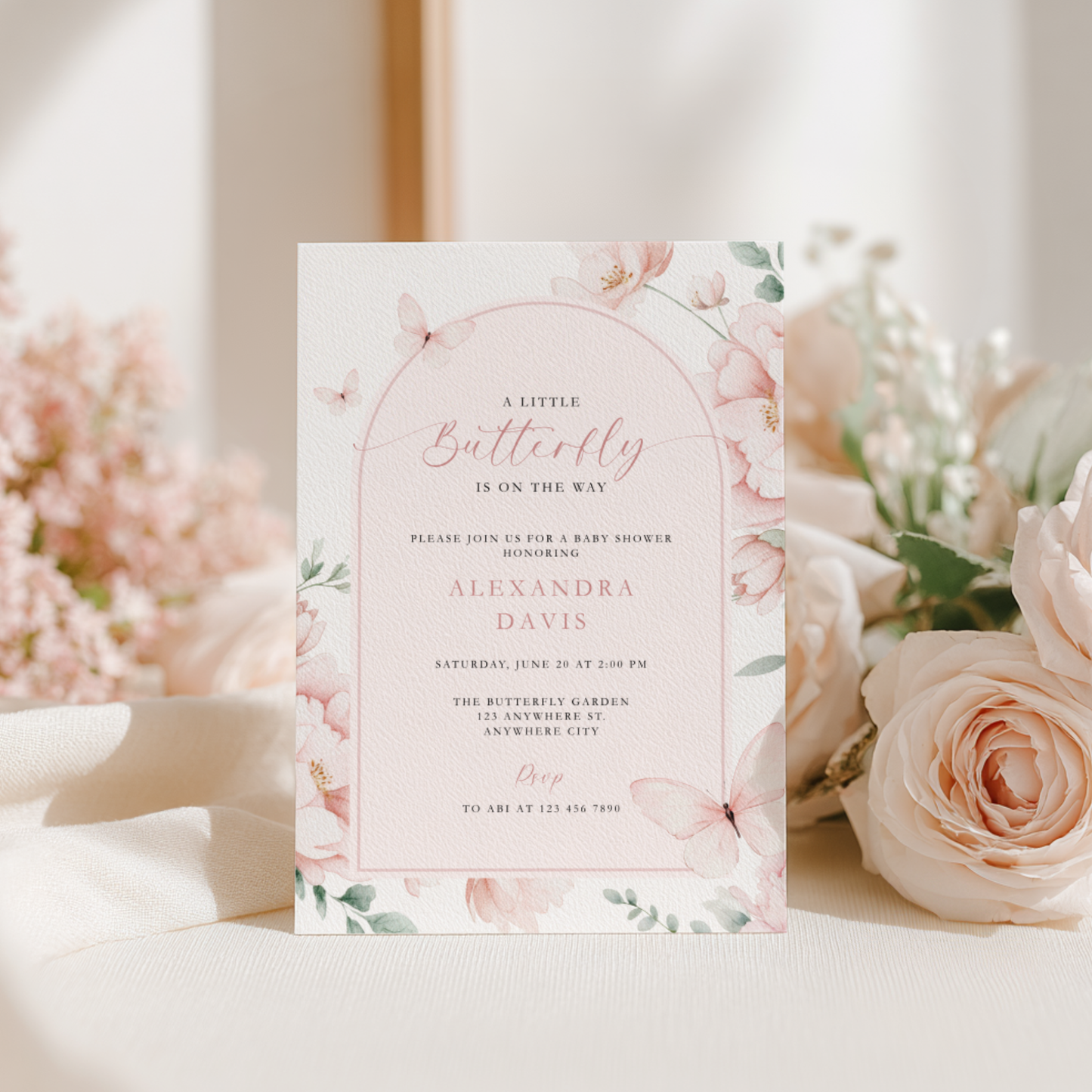 Pink Butterfly Baby Shower Invitation L110