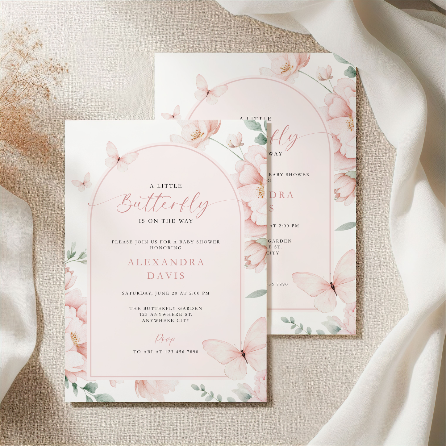 Pink Butterfly Baby Shower Invitation L110