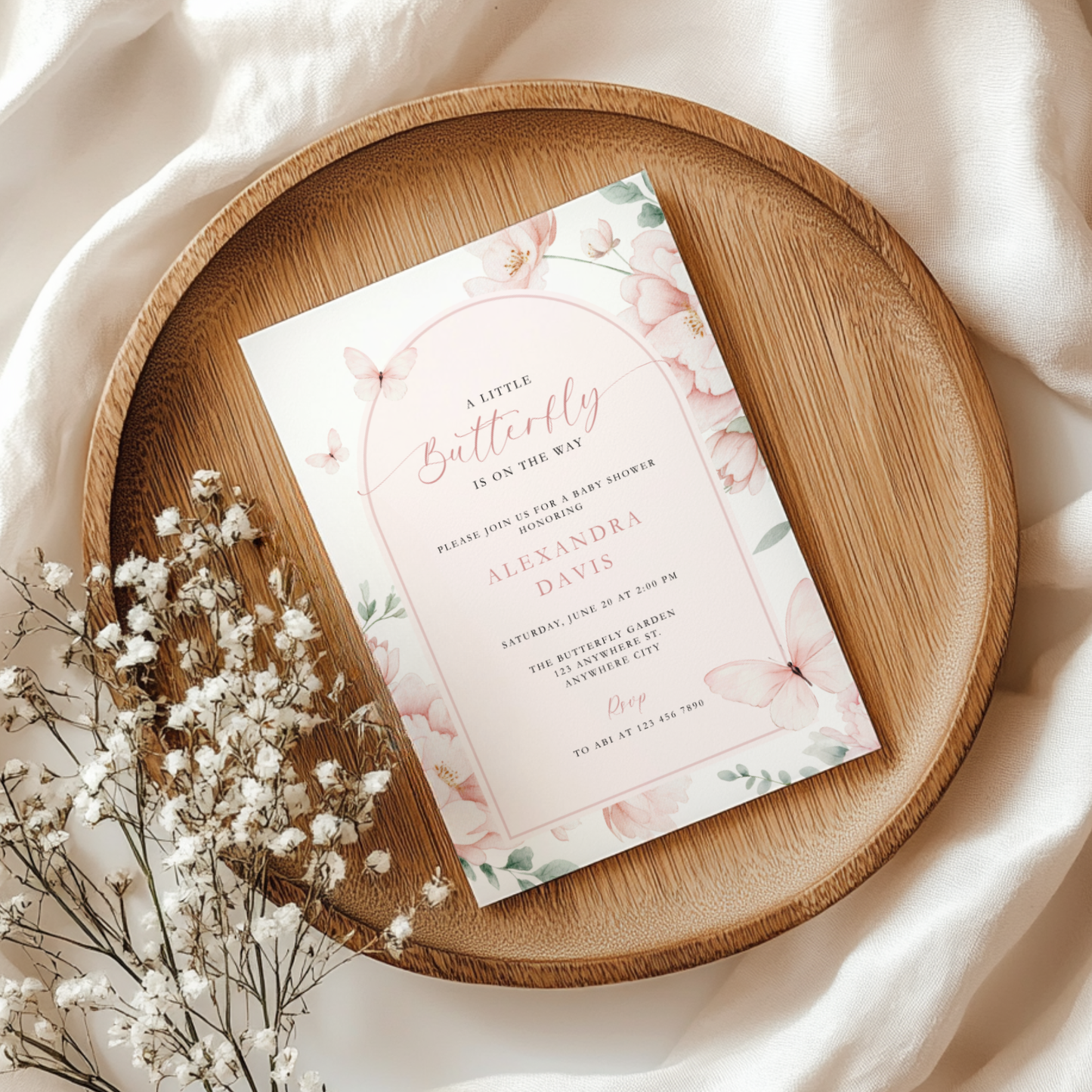 Pink Butterfly Baby Shower Invitation L110