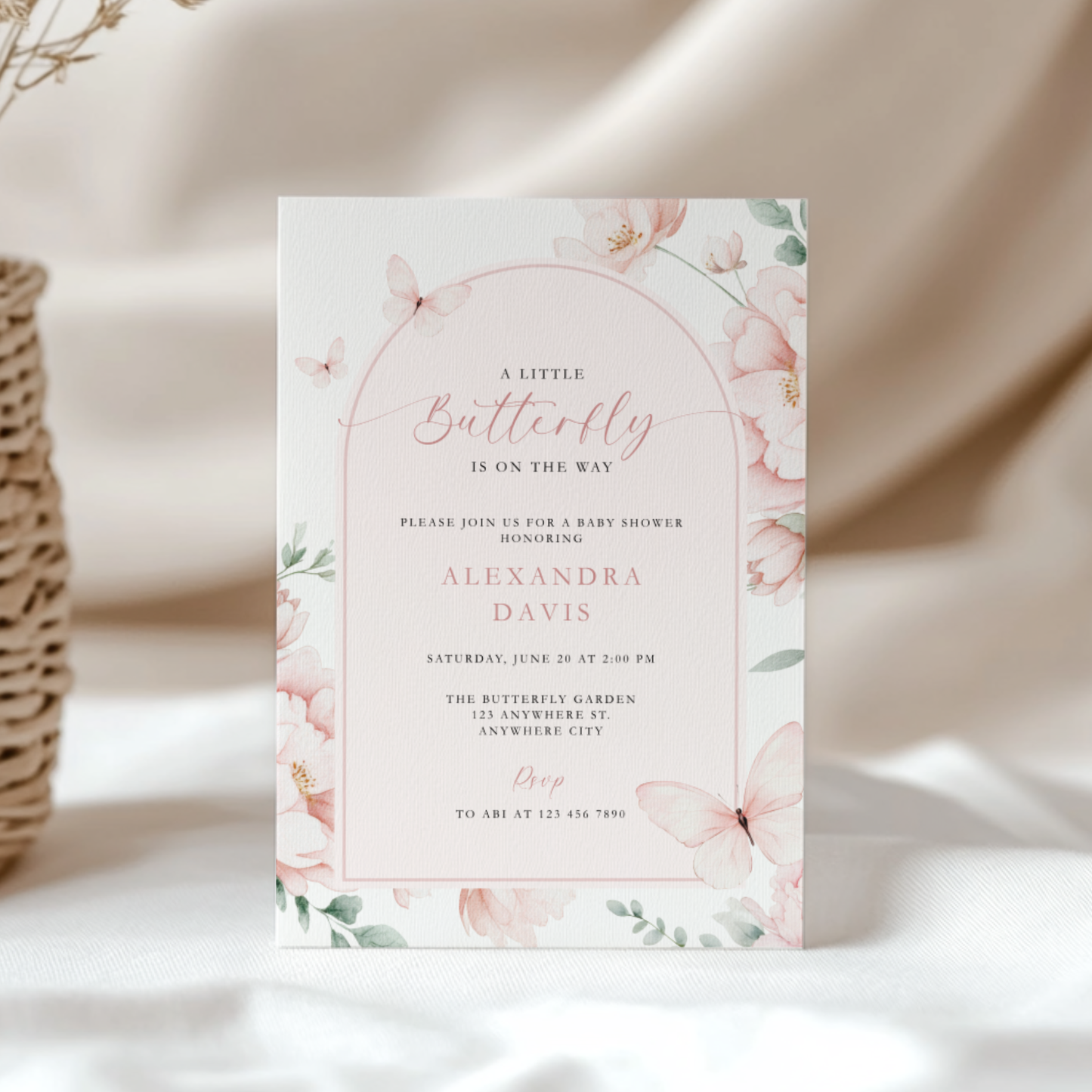 Pink Butterfly Baby Shower Invitation L110