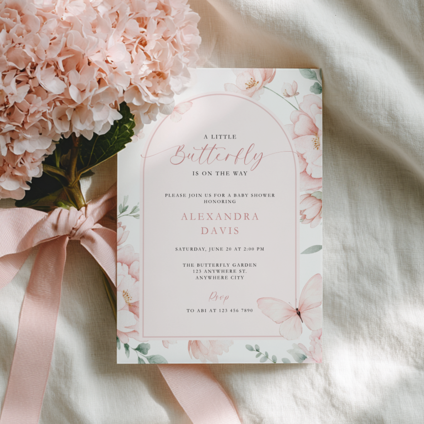 Pink Butterfly Baby Shower Invitation L110