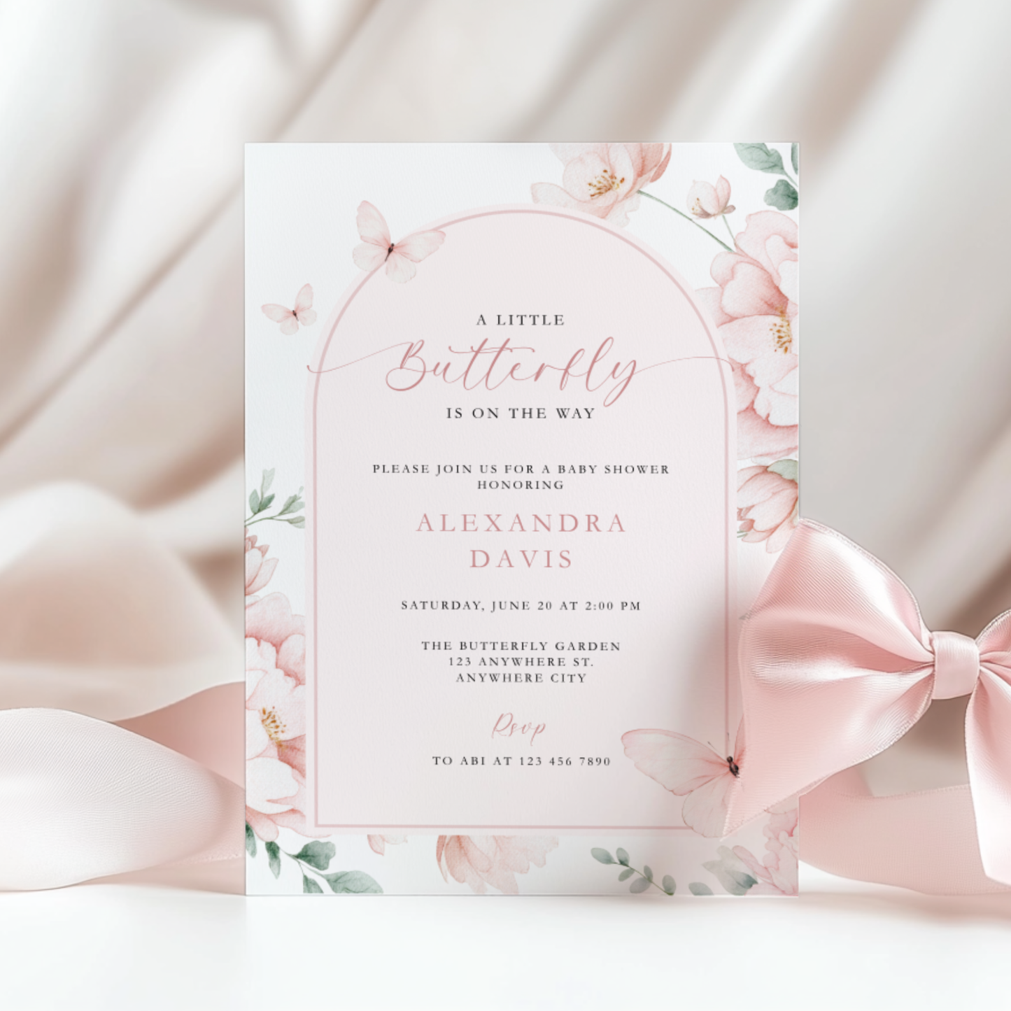Pink Butterfly Baby Shower Invitation L110