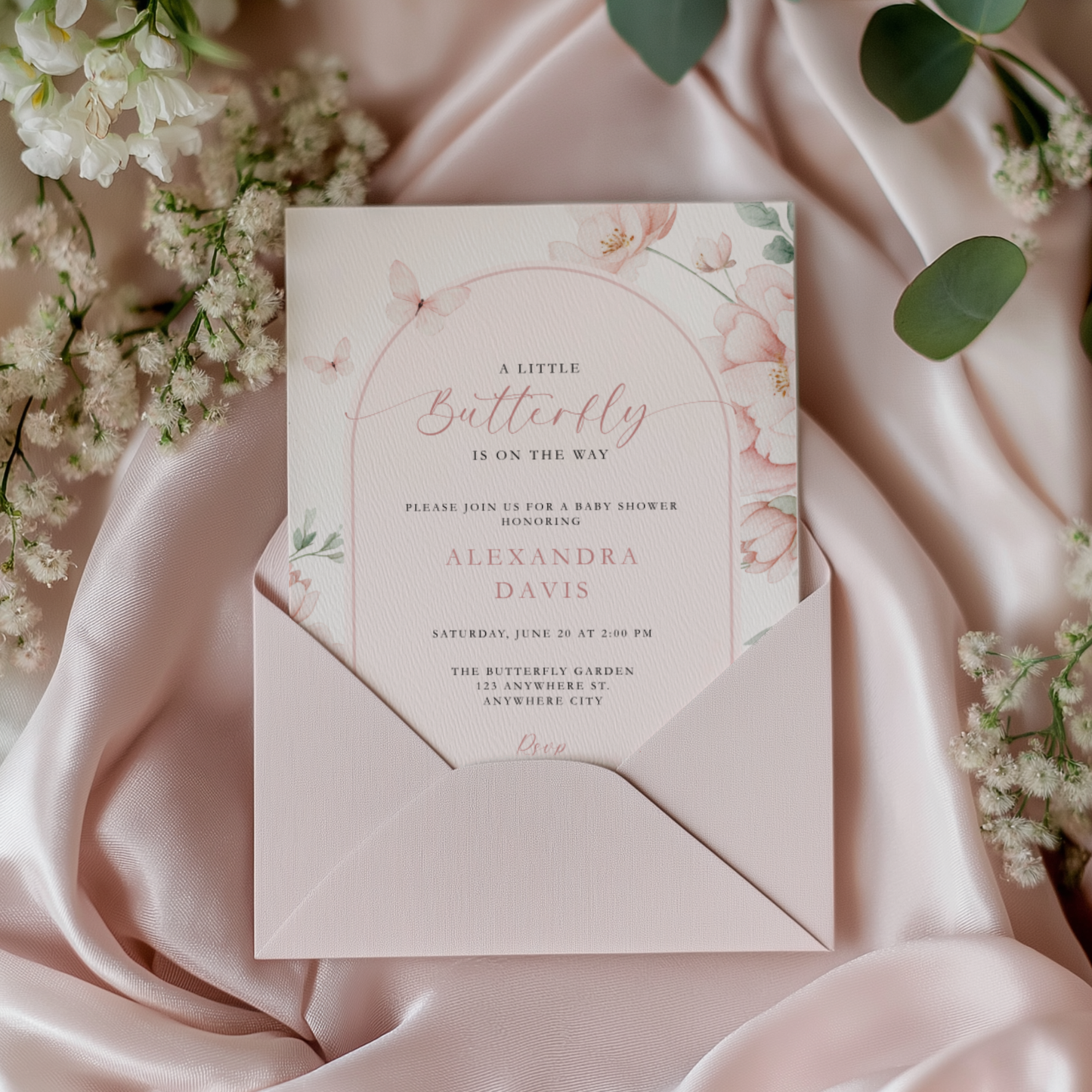 Pink Butterfly Baby Shower Invitation L110