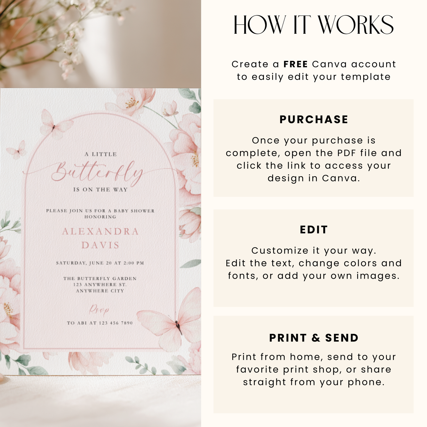 Pink Butterfly Baby Shower Invitation L110