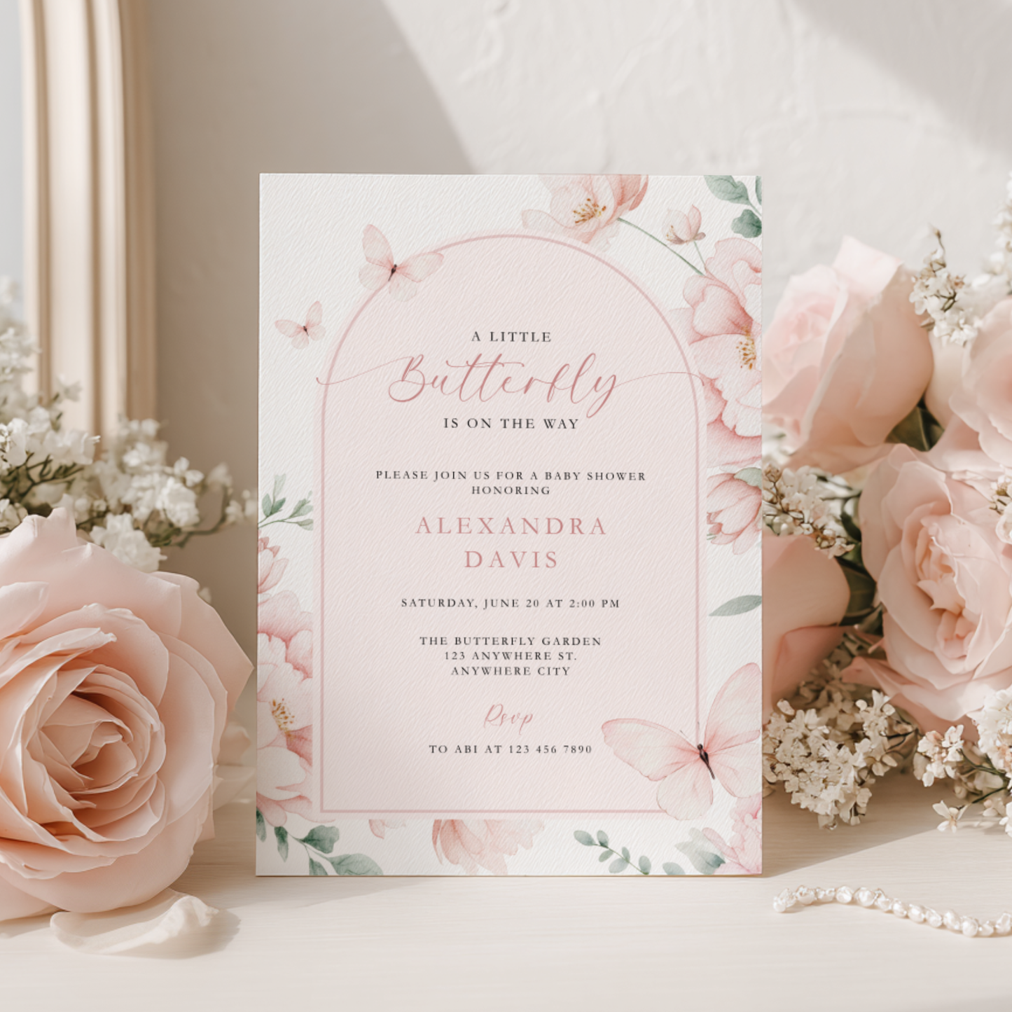 Pink Butterfly Baby Shower Invitation L110