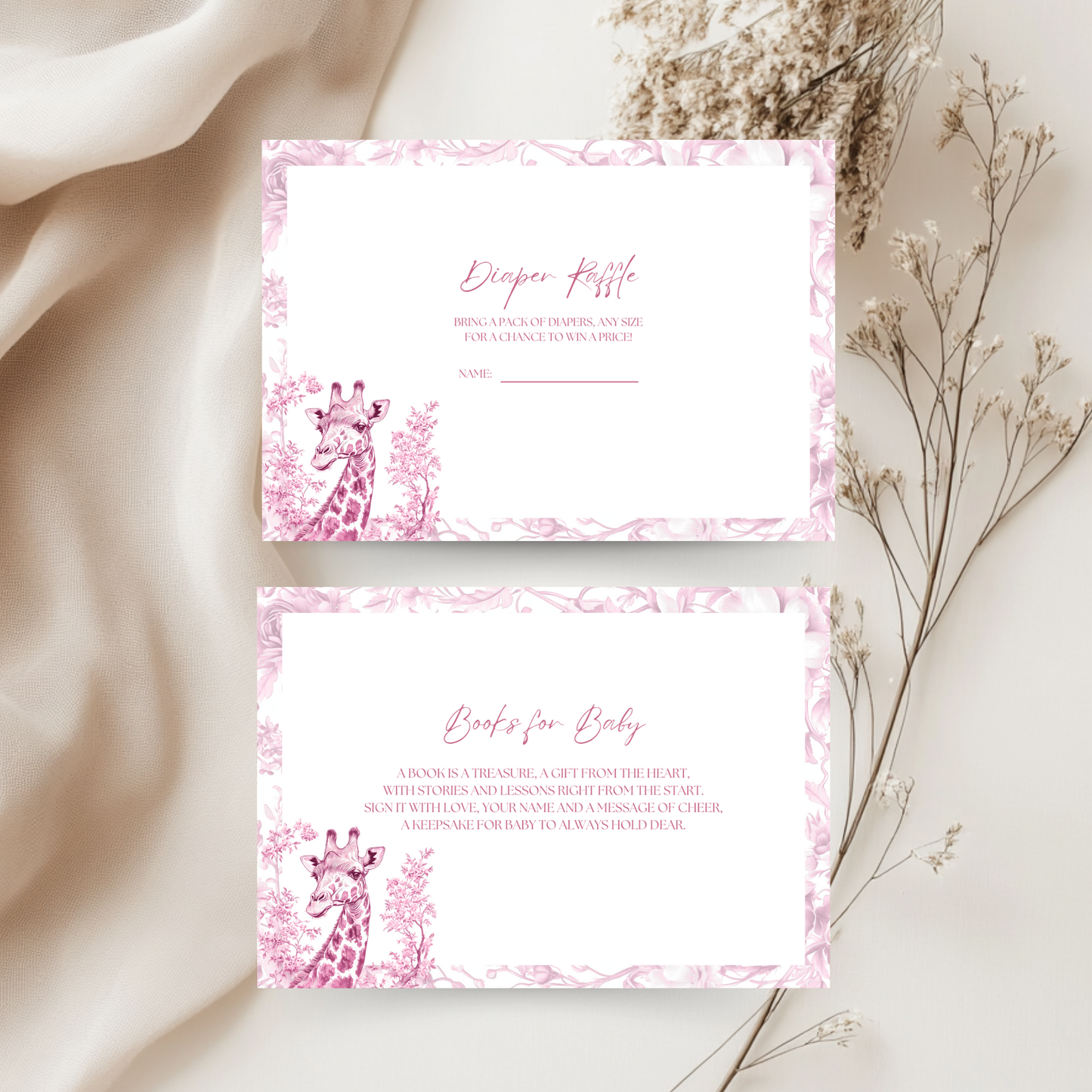 Baby Shower Invitation Bundle - Pink Safari Chinoiserie Giraffe BS16