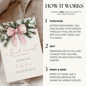 A Sweet Arrival Pink Bow Christmas Baby Shower Invitation BS263