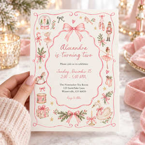 Pink Christmas Nutcracker Birthday Invitation L183