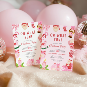 Oh What Fun Christmas Invitation Template with Grandmillennial Illustrations L52