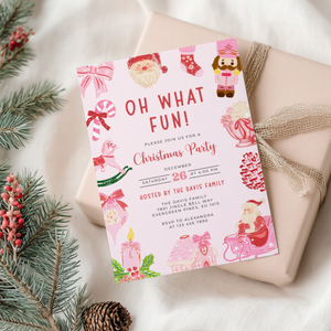 Oh What Fun Christmas Invitation Template with Grandmillennial Illustrations L52