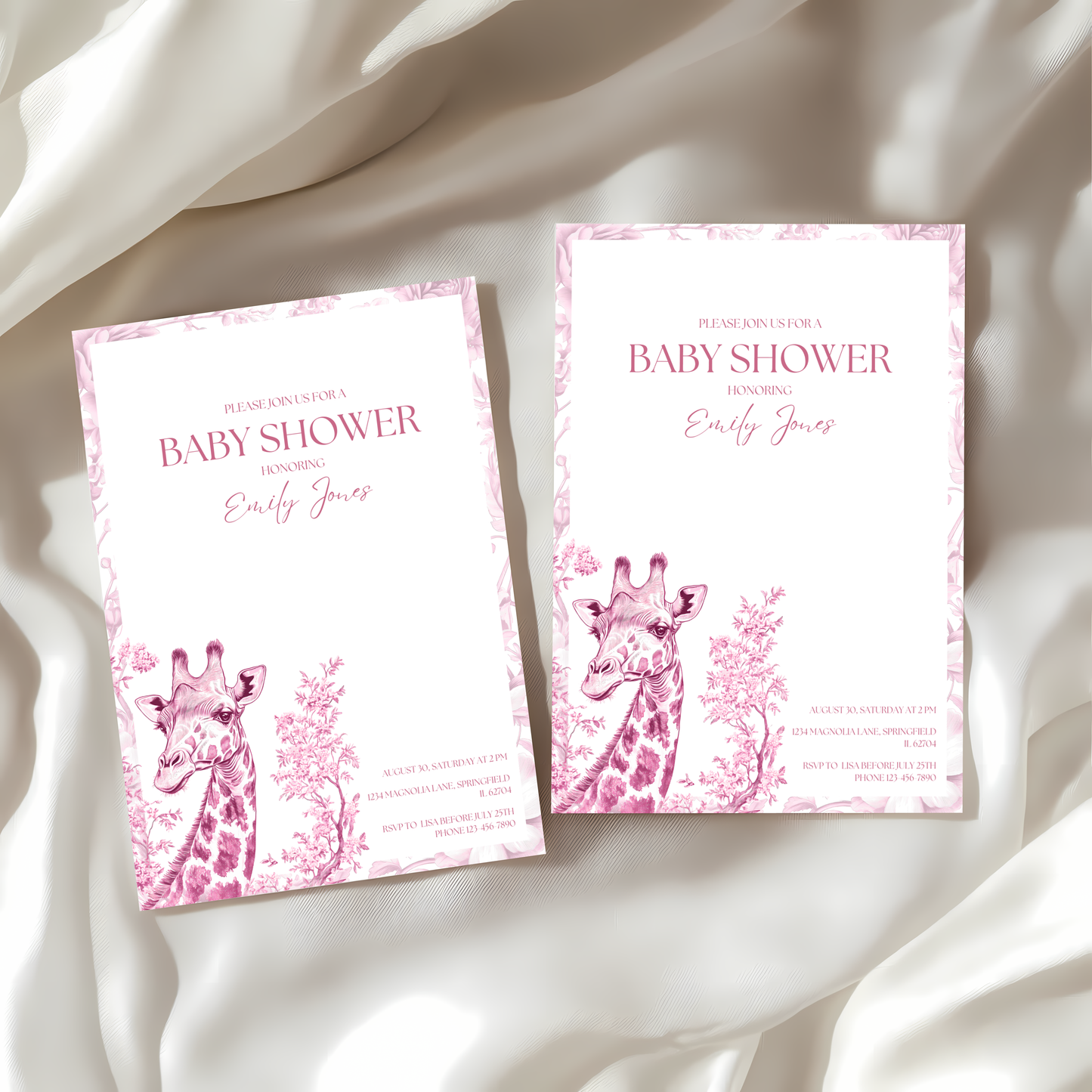 Baby Shower Invitation - Pink Safari Chinoiserie Giraffe BS16