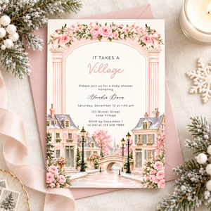 Pink It Takes a Village Baby Shower Invitation L168