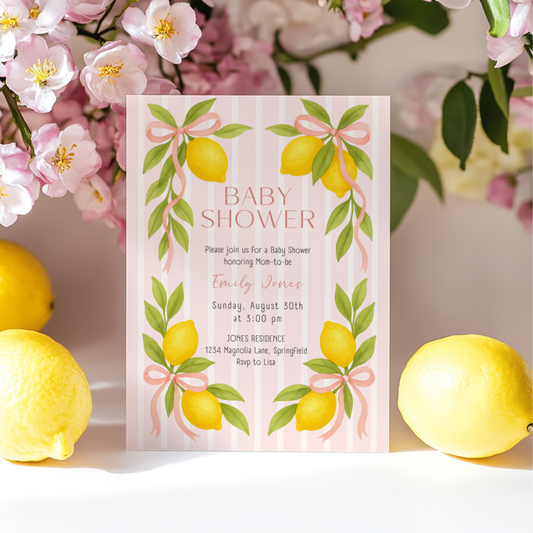 Baby Shower Invitation - Pink Lemon & Bows Ciao Baby Girl BS173