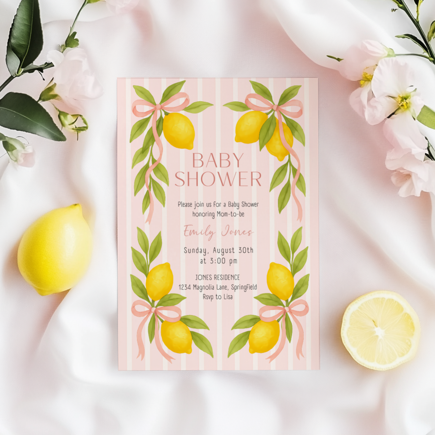 Baby Shower Invitation - Pink Lemon & Bows Ciao Baby Girl BS173