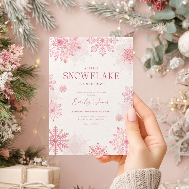 A Little Snowflake Is On The Way Baby Shower Invitation BS256