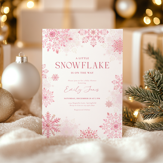 Baby Shower Invitation - A Little Snowflake Is On The Way Pink Girl BS256