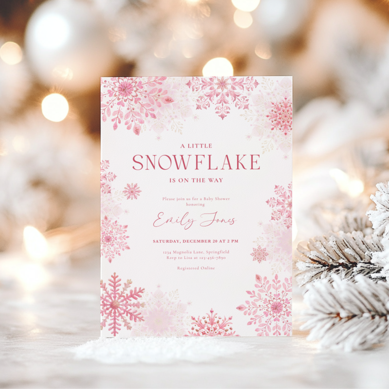 A Little Snowflake Is On The Way Baby Shower Invitation BS256