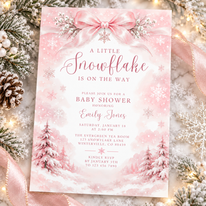 Pink Snowflake Baby Shower Invitation BS337