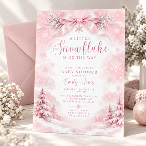 Pink Snowflake Baby Shower Invitation BS337