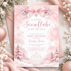 Pink Snowflake Baby Shower Invitation BS337