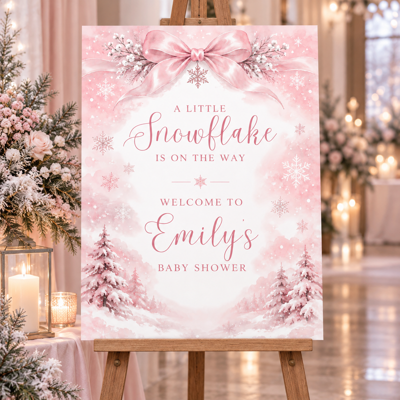 Pink Little Snowflake Baby Shower Welcome Sign BS337