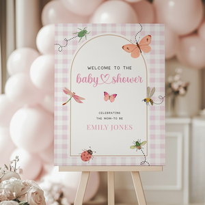 Pink Gingham Love Bug Baby Shower Welcome Sign BS277