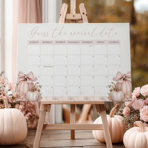 Baby Shower Welcome Sign - Pink Pumpkin Guess The Arrival Date Game Sign BS233