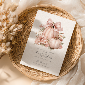 Baby Shower Invitation - Pink Bow Little Pumpkin BS233