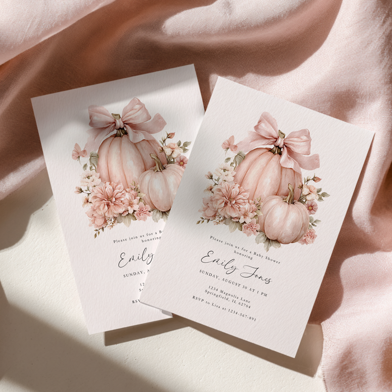 Baby Shower Invitation - Pink Bow Little Pumpkin BS233
