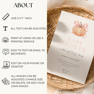 Baby Shower Invitation - Little Pumpkin with Bow BS189
