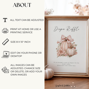 Baby Shower Table Sign Bundle - Pink Pumpkin Floral Coquette Bow BS233