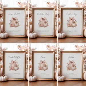 Baby Shower Table Sign Bundle - Pink Pumpkin Floral Coquette Bow BS233