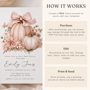 Pink Little Pumpkin Baby Shower Invitation Bundle BS233