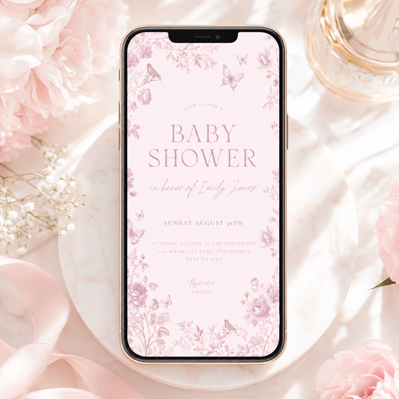 Pink Toile Baby Shower Invitation Set BS187