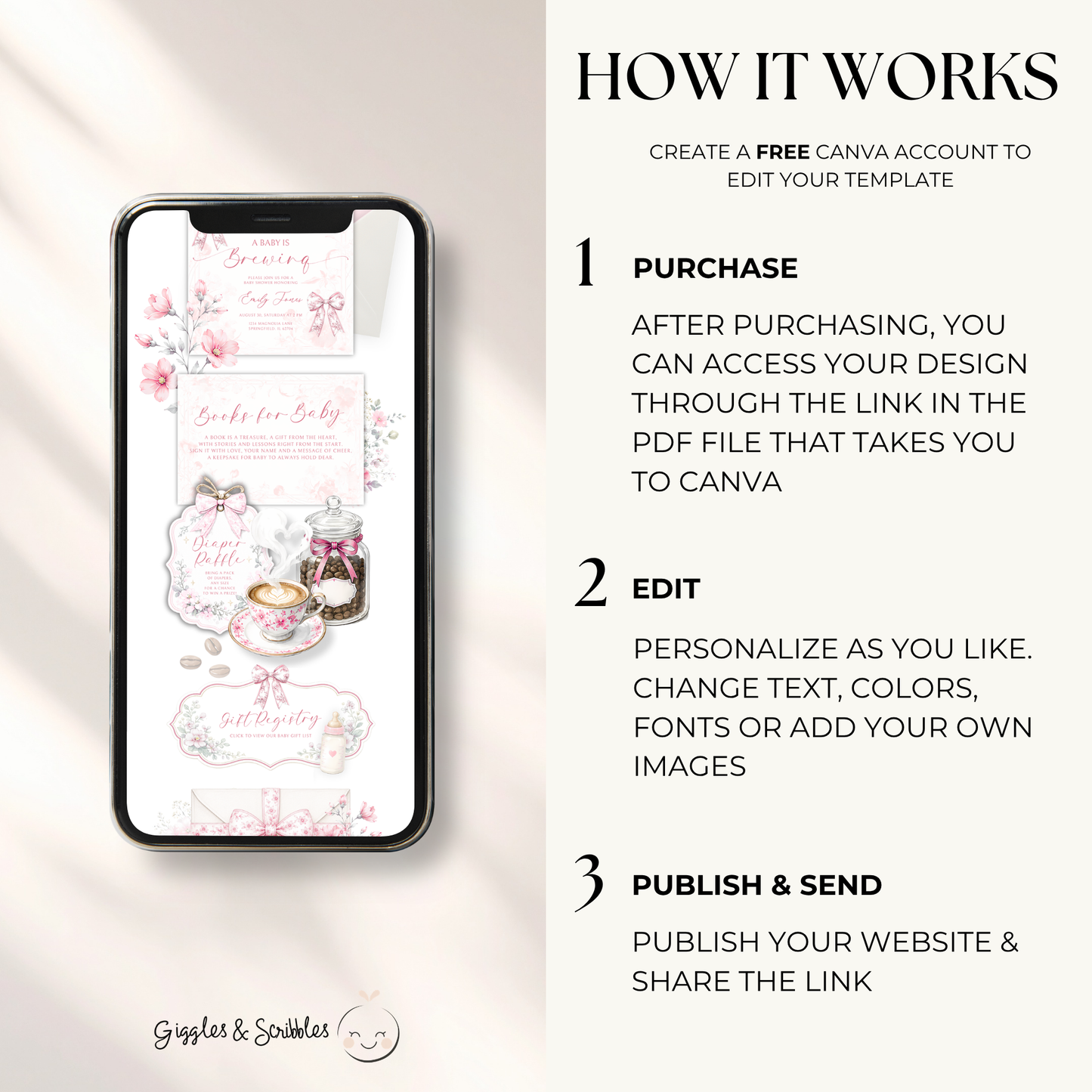 Pink Toile Baby Is Brewing Baby Shower Website Template with RSVP BS62