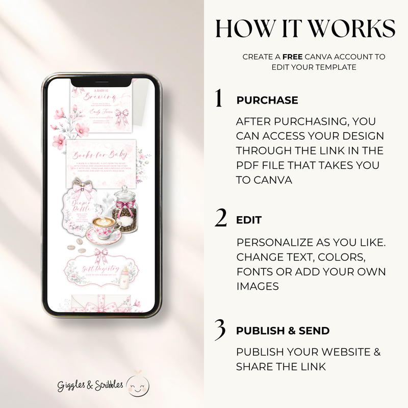 Pink Toile Baby Is Brewing Baby Shower Website Template with RSVP BS62