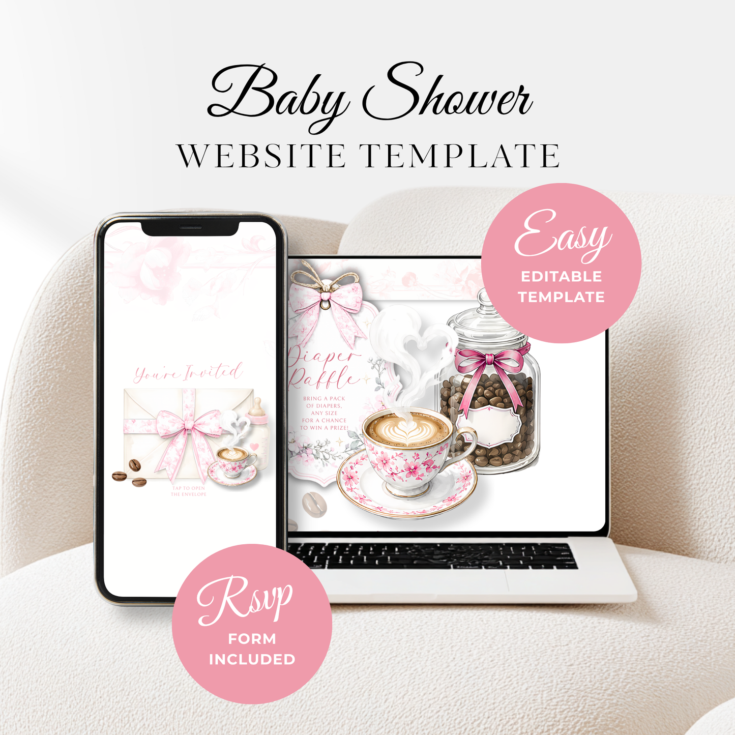 Pink Toile Baby Is Brewing Baby Shower Website Template with RSVP BS62