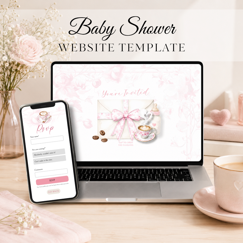 Pink Toile Baby Is Brewing Baby Shower Website Template with RSVP BS62