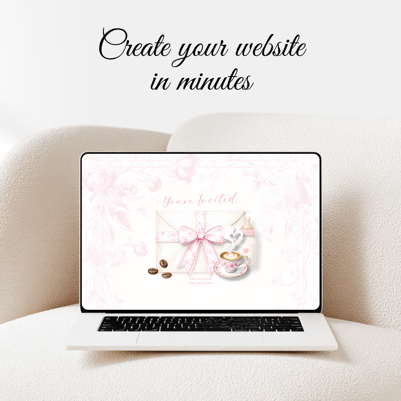 Pink Toile Baby Is Brewing Baby Shower Website Template with RSVP BS62