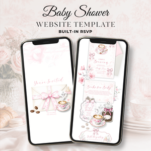 Pink Toile Baby Is Brewing Baby Shower Website Template with RSVP BS62